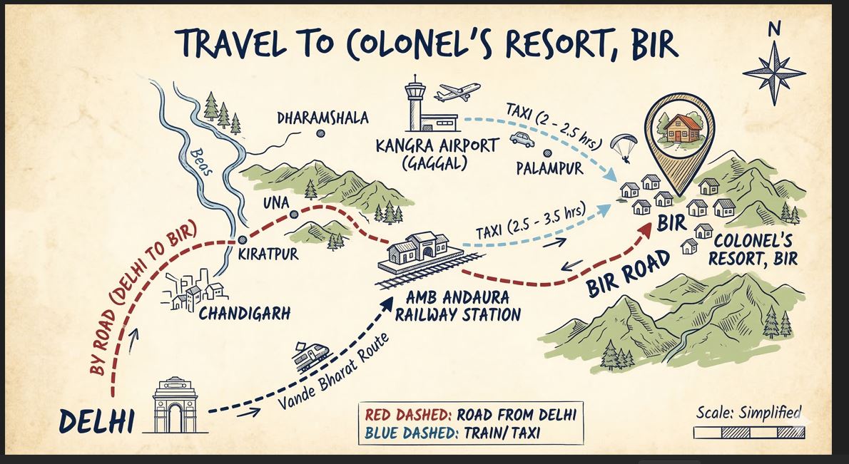 Sketchy map Delhi to Bir